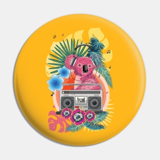 Pink koala with boombox Pin