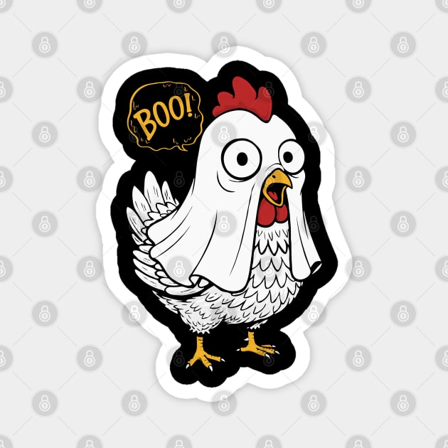 Boo! Chicken in Ghost Costume Funny Halloween Meme Magnet by creative