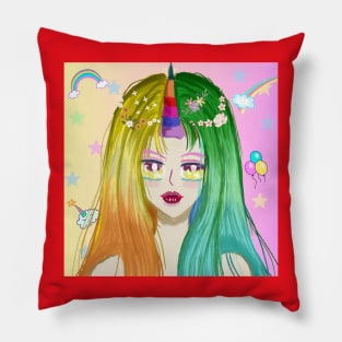 Anime Japanese cartoon style , unicorn girl Pillow