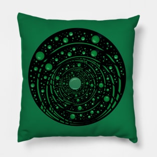 Green bubbles abstraction. Round digital drawing Pillow