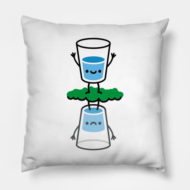 The glass is half full / half empty funny optimist pessimist bipolar disorder Pillow by LaundryFactory