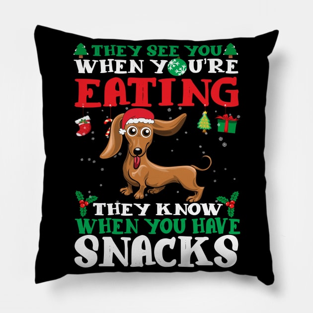 Christmas Dog Eating Snacks Pillow by CyberpunkTees