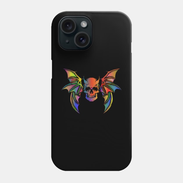 Colorful Horned Bat Skull with Wings Design Phone Case by TF Brands