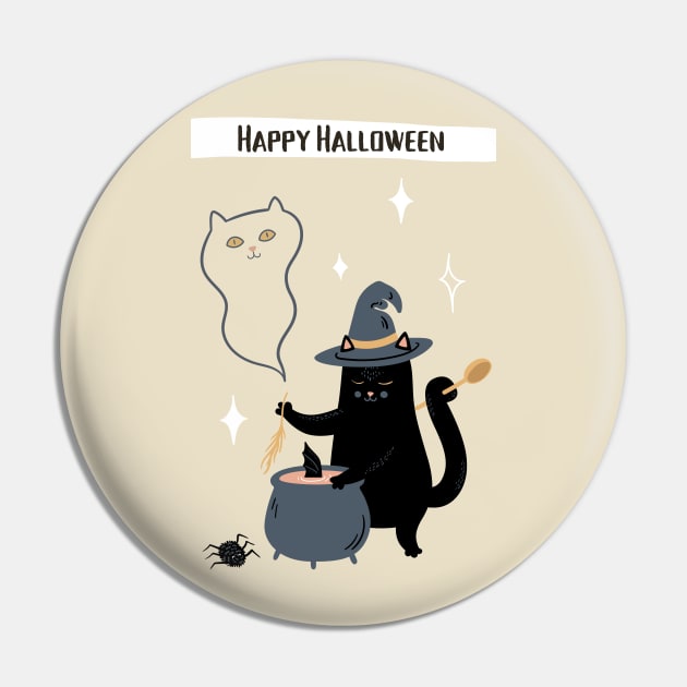 Happy Halloween Witch Cat Pin by EdSan Designs