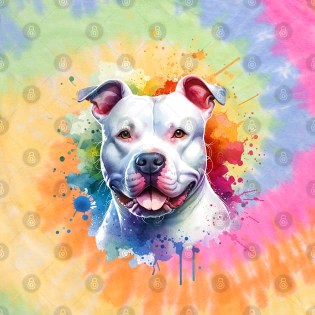 White Pitbull American Staffordshire Terrier Bully Dog Artwork by Sassee Designs