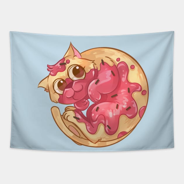 Strawberry Donut Cat Tapestry by Claire Lin