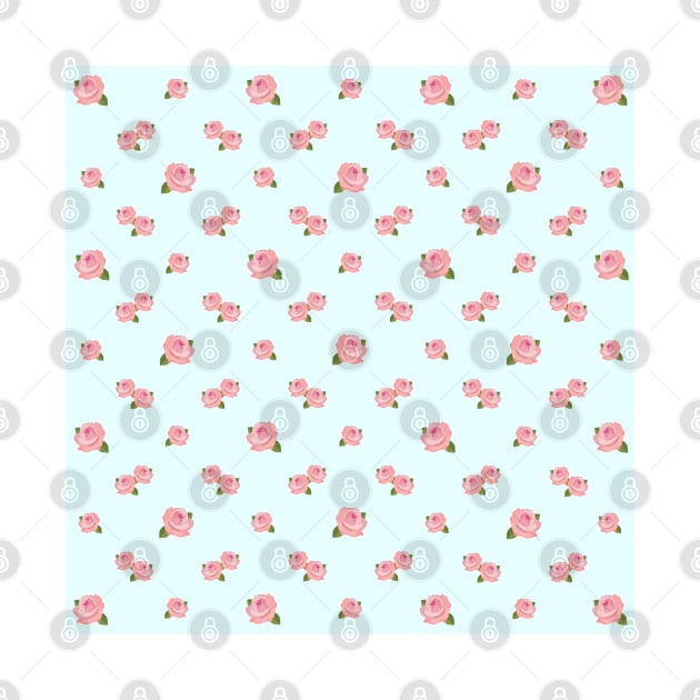 Pink Roses Pattern on Light Blue by NataliePaskell