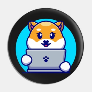 Cute shiba inu dog with laptop cartoon design Pin