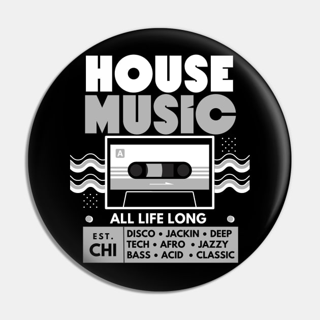 HOUSE MUSIC  - Cassette (Grey) Pin by DISCOTHREADZ 