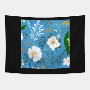 Garden florals on blue Tapestry