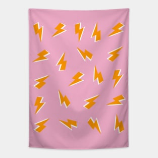 Orange Lightning Thunder Bolt on Pink Tapestry