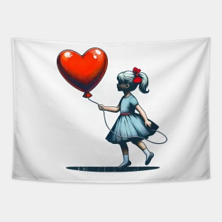 Heartfelt Affection: Girl with Heart-Shaped Balloon Valentine's Day T-Shirt Tapestry