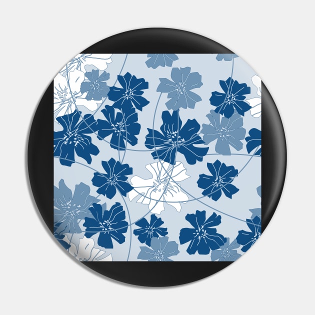 Flowers and tendrils - white - dark blue Pin by kobyakov