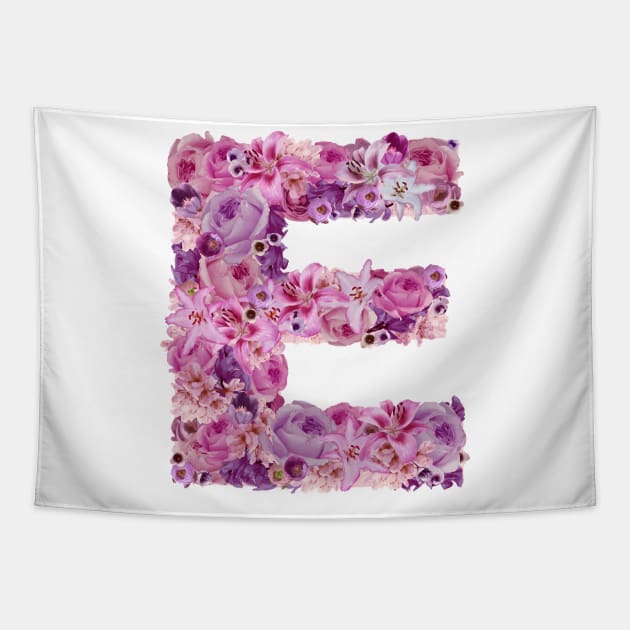 Pink Floral Letter E Tapestry by HayleyLaurenDesign