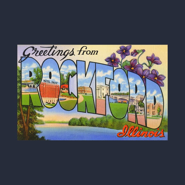 Greetings from Rockford Illinois, Vintage Large Letter Postcard by Naves