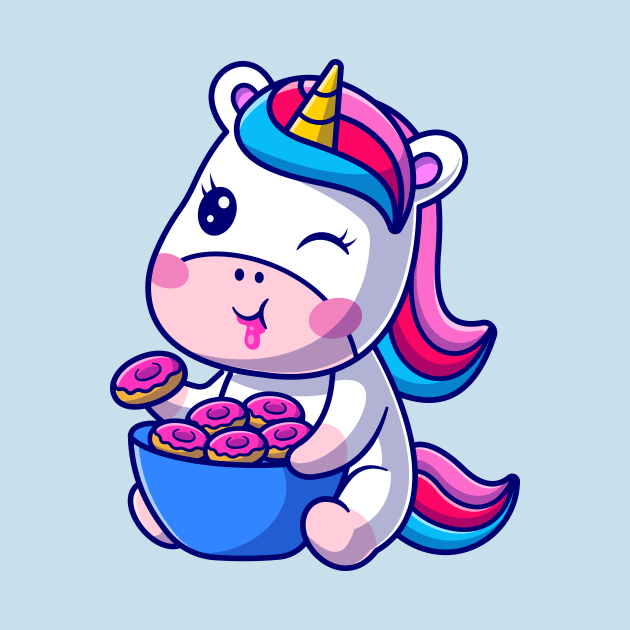 Cute Baby Unicorn Eating Donut Cartoon by Catalyst Labs