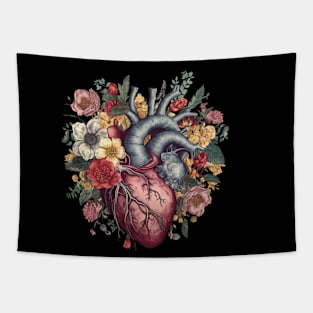 Floral Covered Human Heart, Love Flowers Tapestry