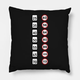 MPH to KPH Speedometer Conversion Chart Table Pillow