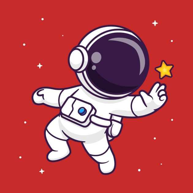 Cute Astronaut Floating In Space With Star Cartoon by Catalyst Labs