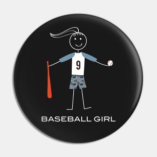 Funny Womens Baseball Girl Illustration Pin