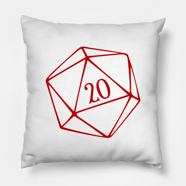 D20 Roleplaying Dice Dungeon Master RPG Red Pillow by RetroGeek