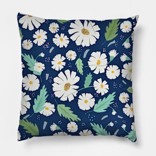 Daisy Floral Pattern - Blue Pillow