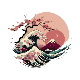 Japanese Cherry Blossom X The Great Wave off Kanagawa T-Shirt