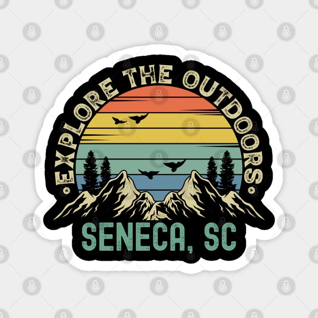 Seneca, South Carolina - Explore The Outdoors - Seneca, SC Colorful Vintage Sunset Magnet by Feel Good Clothing Co.