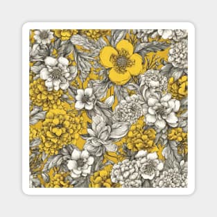 yellow and white flower pattern with yellow background Magnet