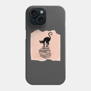 Spooky Cat on Books Pile Phone Case