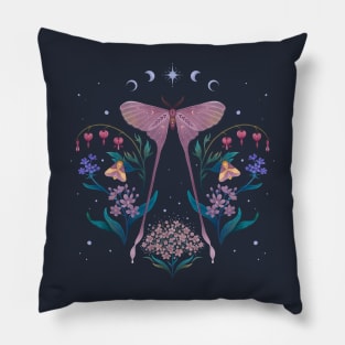 Pink Moth and Bleeding Heart Pillow