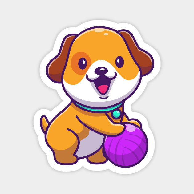 Cute Dog Playing Ball Cartoon Magnet by Catalyst Labs