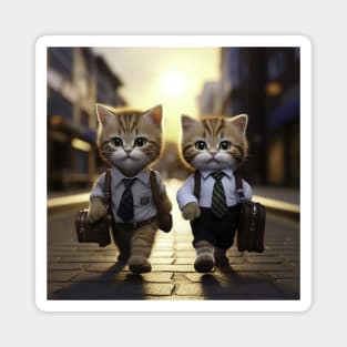 two business cats walking on the street Magnet