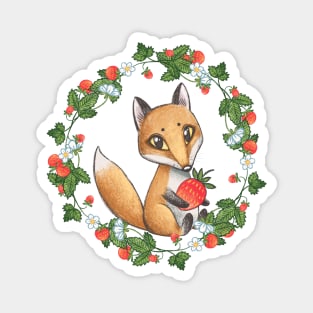 Little fox and  wild strawberries Magnet