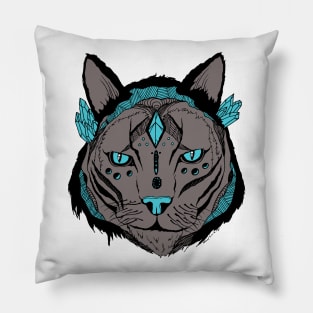 Blue Grey Mystical Tribal Cat Pillow