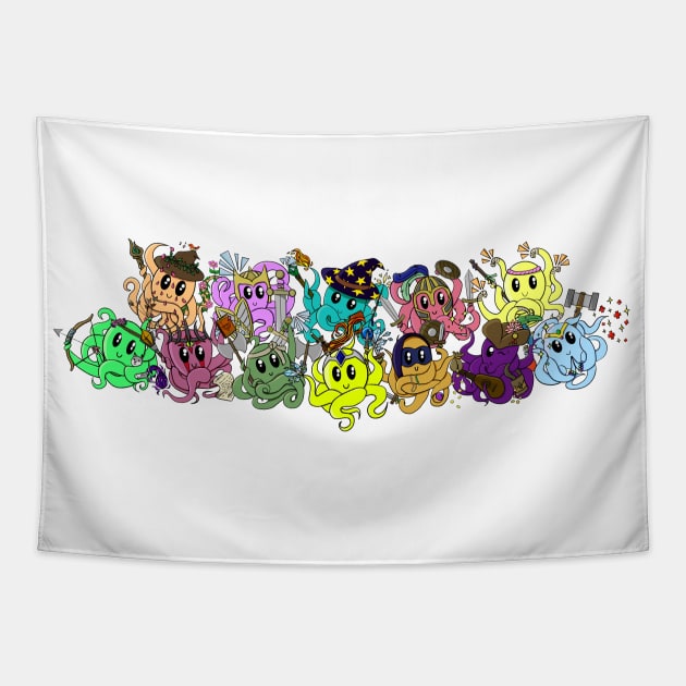 Cartoon Octopus Dungeons and Dragons Classes Group Photo Tapestry by GenAumonier