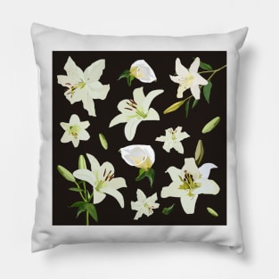 Black and White lily flowers Pillow