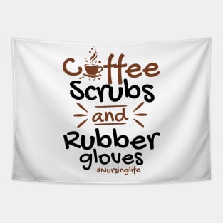 Coffee Scrubs And Rubber Gloves Nursing Tapestry