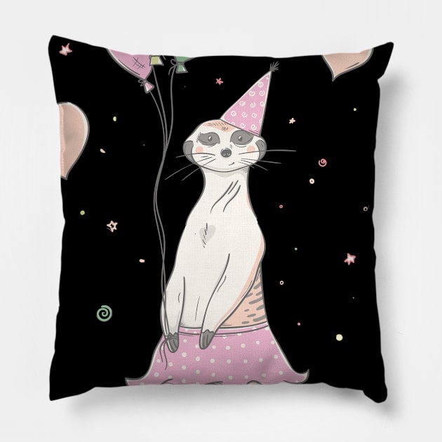 Lovely cute meerkat with color balloons Pillow by daleone