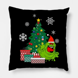 Slimer Around The Christmas Tree Pillow