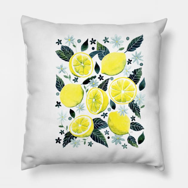 Watercolor Lemons Pattern Pillow by monitdesign