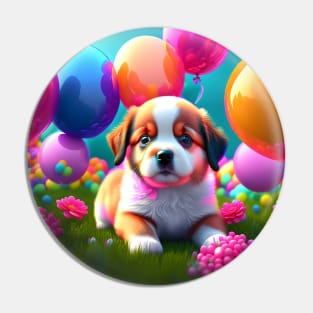 Cute Puppy with balloons Pin