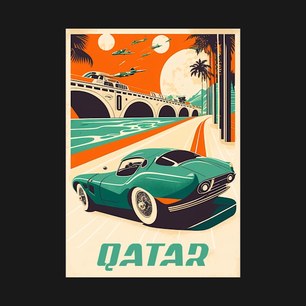 Qatar Supercar Vintage Travel Art Poster by OldTravelArt