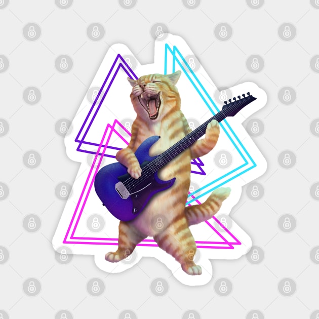 Guitar Cat- Rock band kitty playing the electric guitar Magnet by Mehu Art