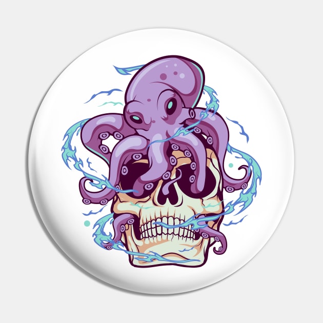 Skull with Octopus Pin by DionArts