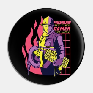 Firefighter Gamer Gift Idea Fireman and Video Games Pin