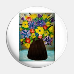 Some abstract mixed flowers in a metallic vase Pin