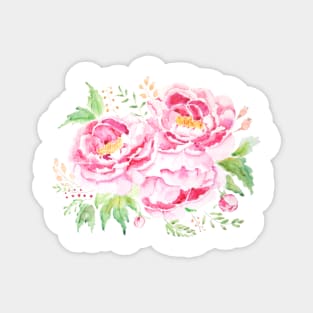 Pink peony flower arrangement watercolor Magnet