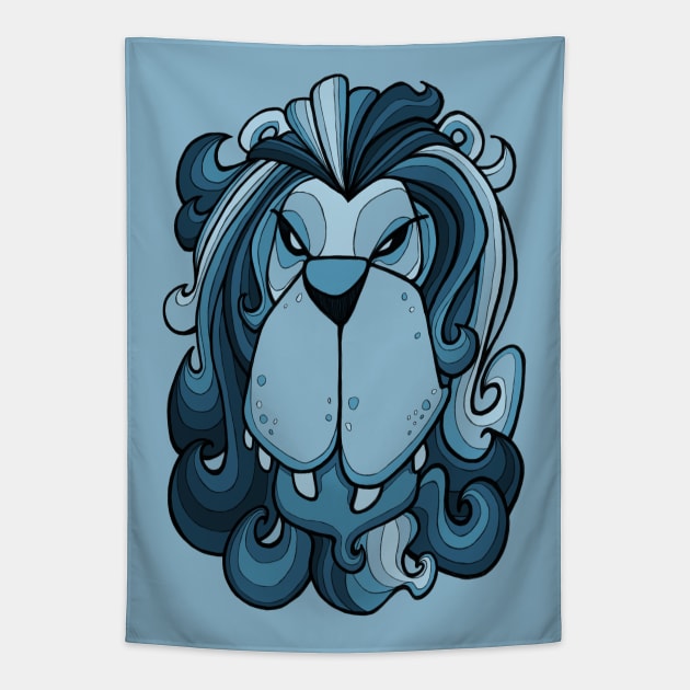 Lion - Sailor Blue Tapestry by BigNoseArt