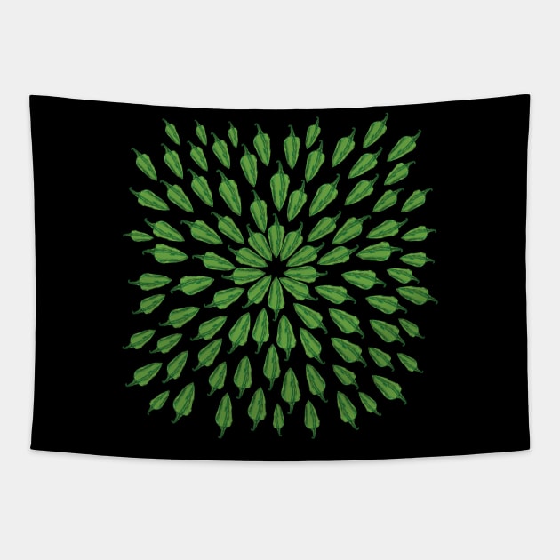 Hot Peppers Green Mandala Tapestry by Manitarka